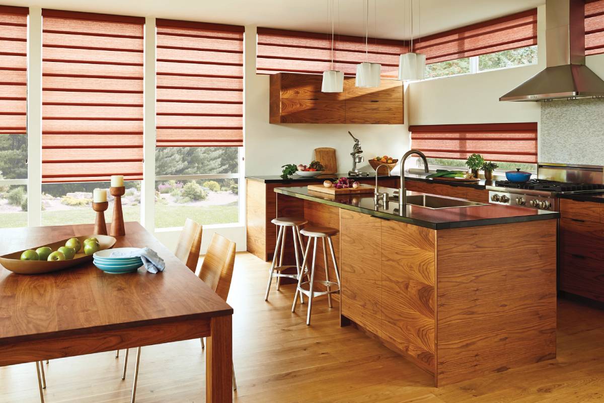 Decorative window shades covering a kitchen window near Spearfish, SD