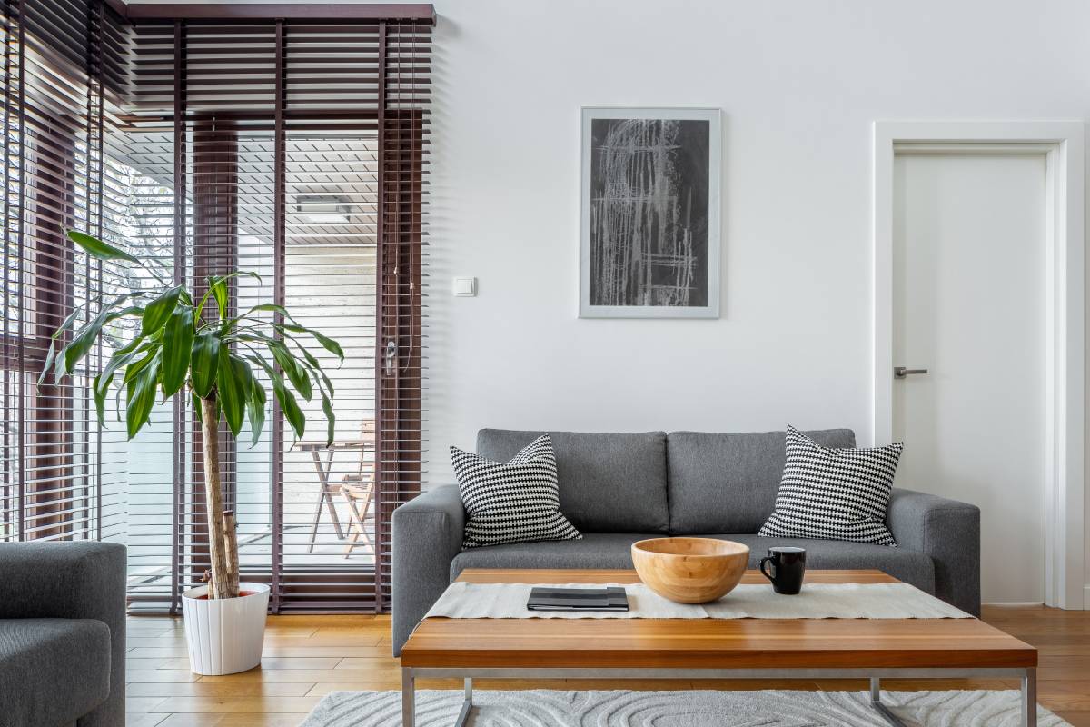 Living room blinds in a home near Spearfish, SD