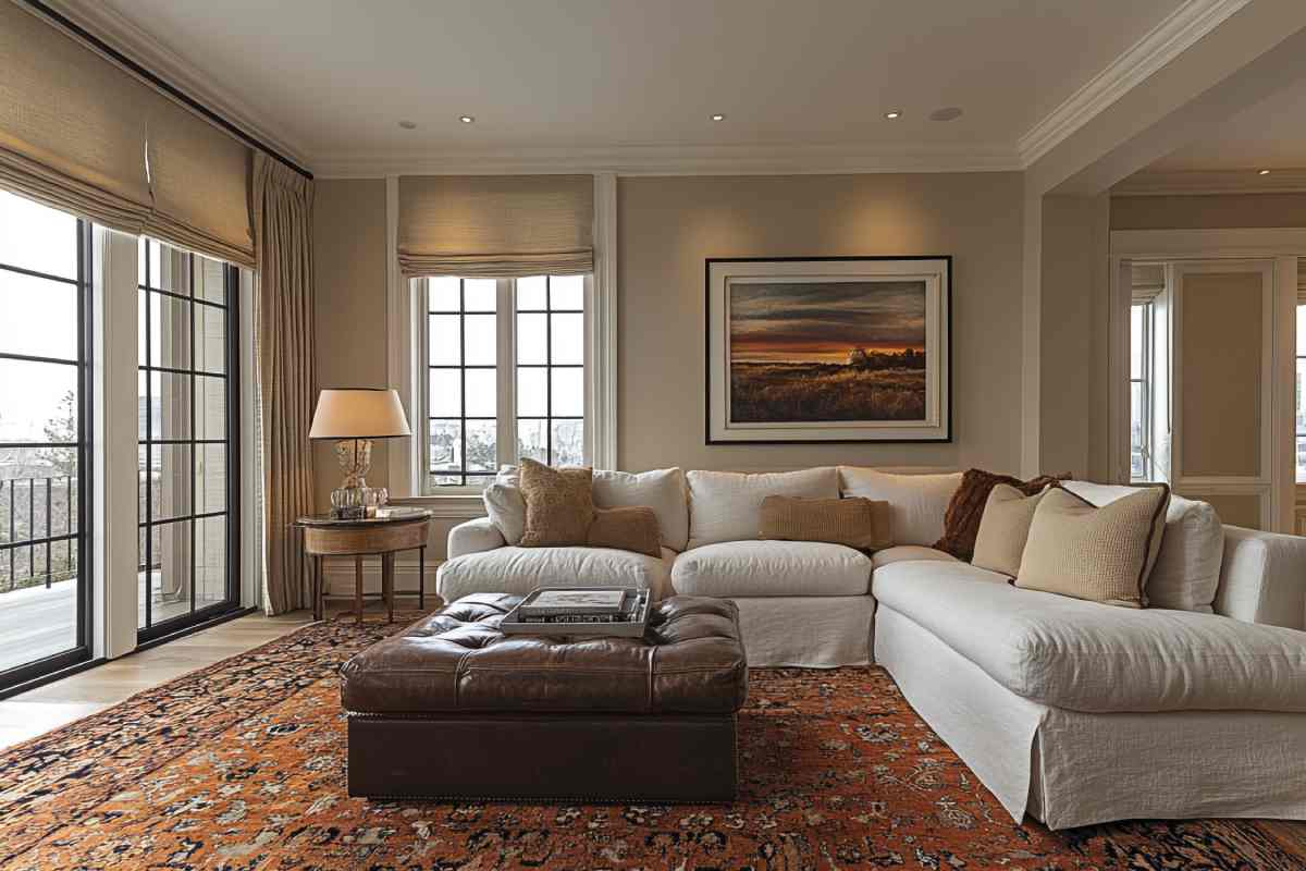 Posh living room with custom window shades near Spearfish, SD.